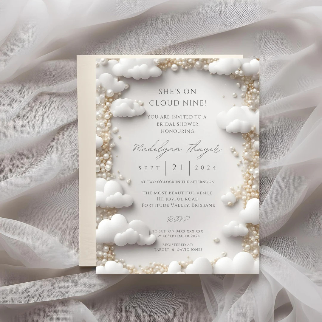 Elegant Editable Cloud Nine Pearl Bridal Shower Invitation Template, Pearl Bridal Shower, Pearl S... | Etsy (US)