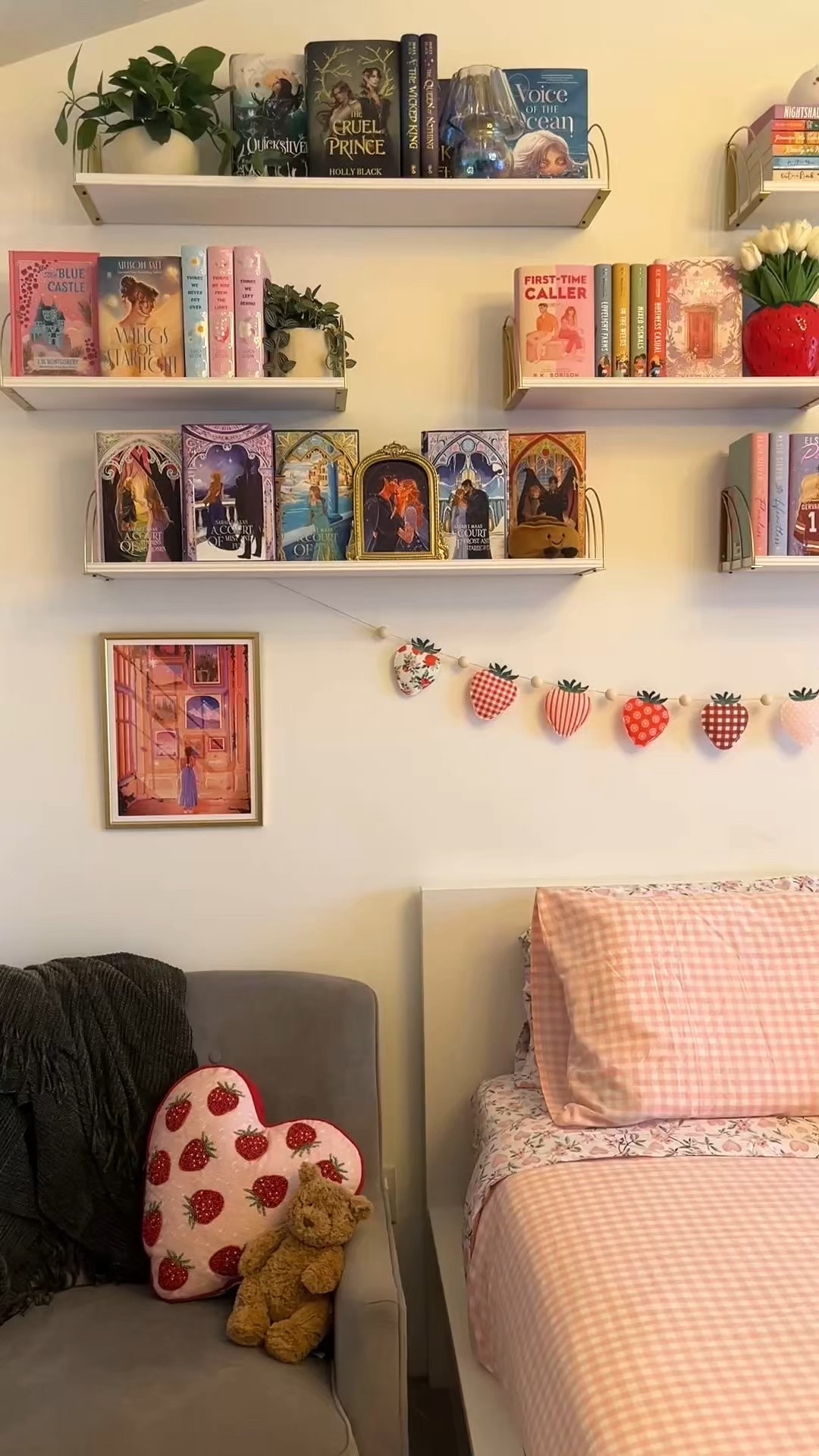 Gave my room a little Valentine’s Day refresh. 🤗💕❤️

Keywords: valentines, Heart, Love month, strawberries, strawberry theme, book lover, book girl, bookish, framed artwork, garland, duvet, throw pillow, throw blanket, wall, shelves, bookshelves, white and gold, pink, gingham, jellycats, books, candles, Lego ￼

#LTKHome #LTKSeasonal #LTKValentine