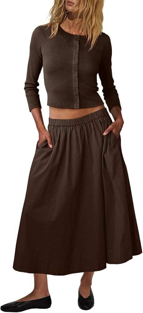 UNIANKIYA Womens 2 Piece Skirt Sets Button Down Knit Cardigan Sweater And Elastic Waist A Line Mi... | Amazon (US)