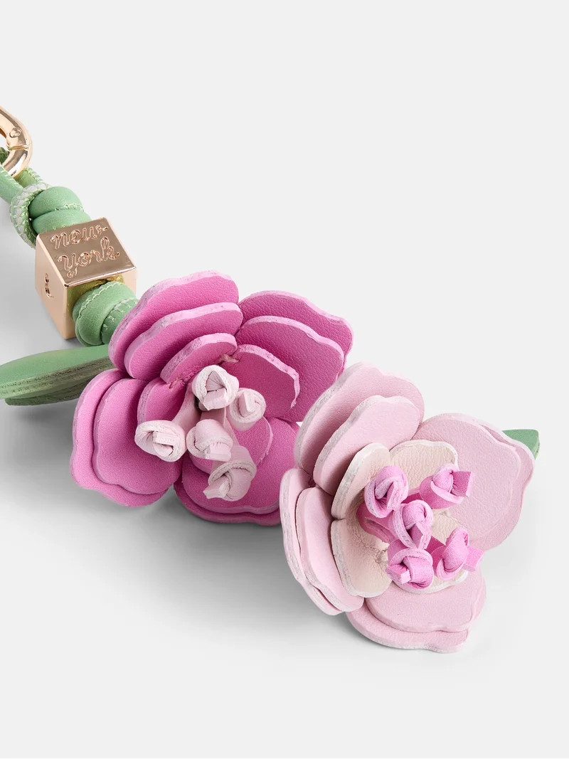 Free Assembly Women's 3D Faux Leather Floral Handbag Charm, Pink | Walmart (US)
