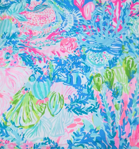 Fish wish corals blue cotton fabric preppy 9x18 or 18x18 FQ fat quarter | Etsy (US)