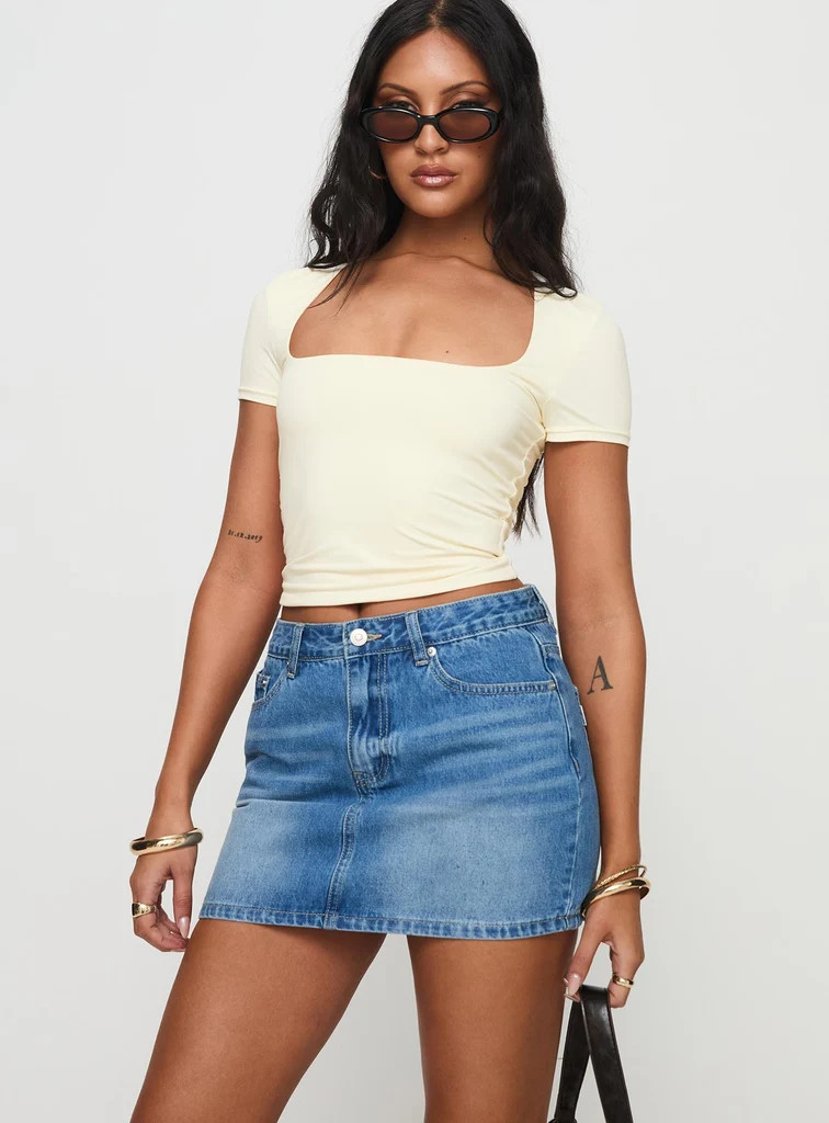 Paulette Denim Mini Skirt Light Wash | Princess Polly US