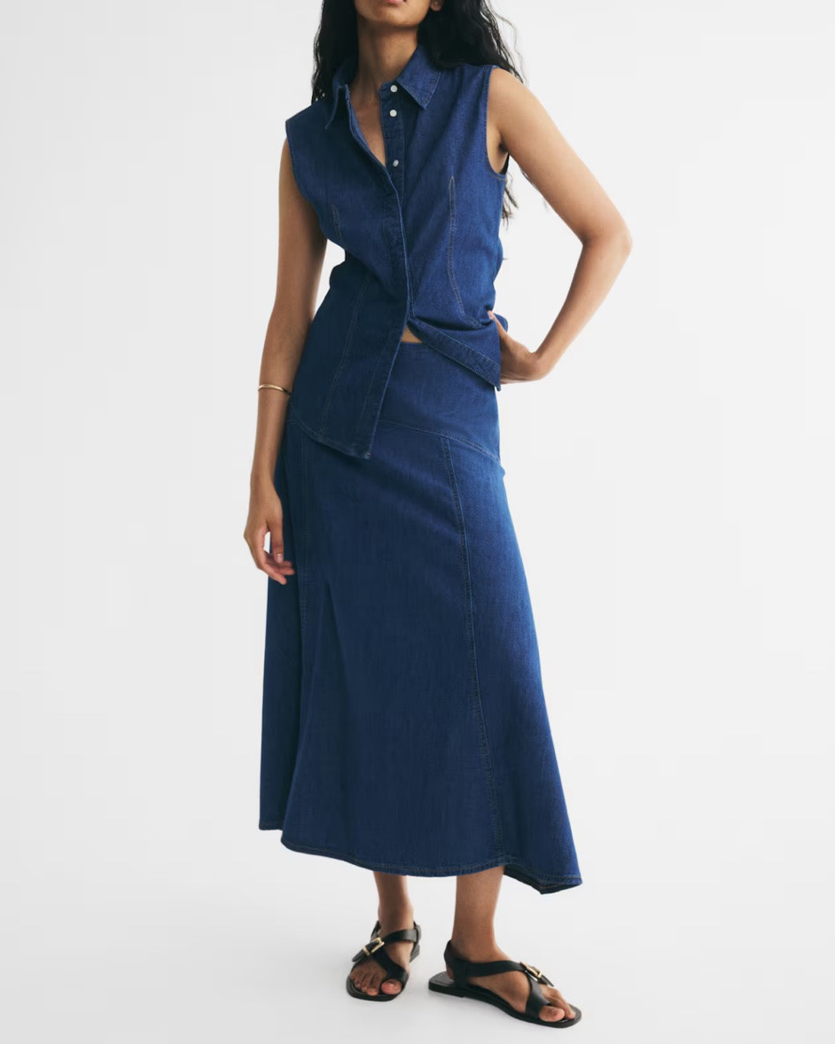 Denim button up tank top and midi skirt matching set

#LTKSeasonal