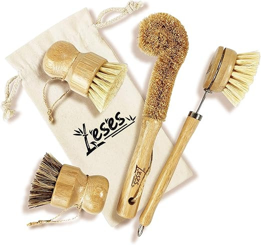 LESES Dish Brush Bamboo Dish Scrub Brush Set with Handle Natural Cleaning Brushes for Cleaning Di... | Amazon (US)