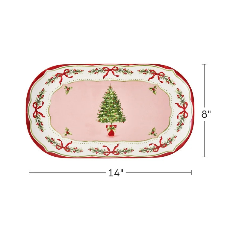 Holiday Time Ceramics Pink/Red Christmas Tree Platter | Walmart (US)