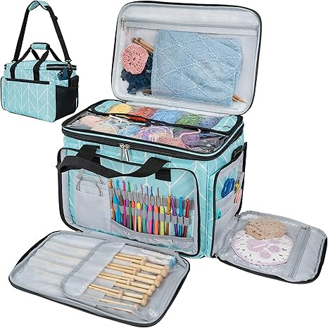 PAVILIA Knitting Bag Yarn Storage Tote, Large Crochet Organizer Bag, Yarn Storage Holder for Croc... | Amazon (US)
