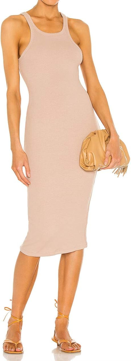 Aigeman Women Fitted Racerback Sleeveless Scoop Neck Midi Dress Casual Bodycon Tank Dress 72022 | Amazon (US)