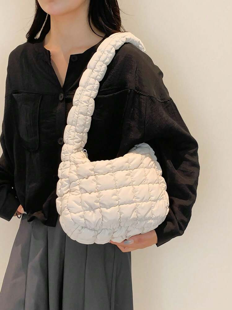 Milky White Pleated Cloud-Shaped Underarm Bag | SHEIN