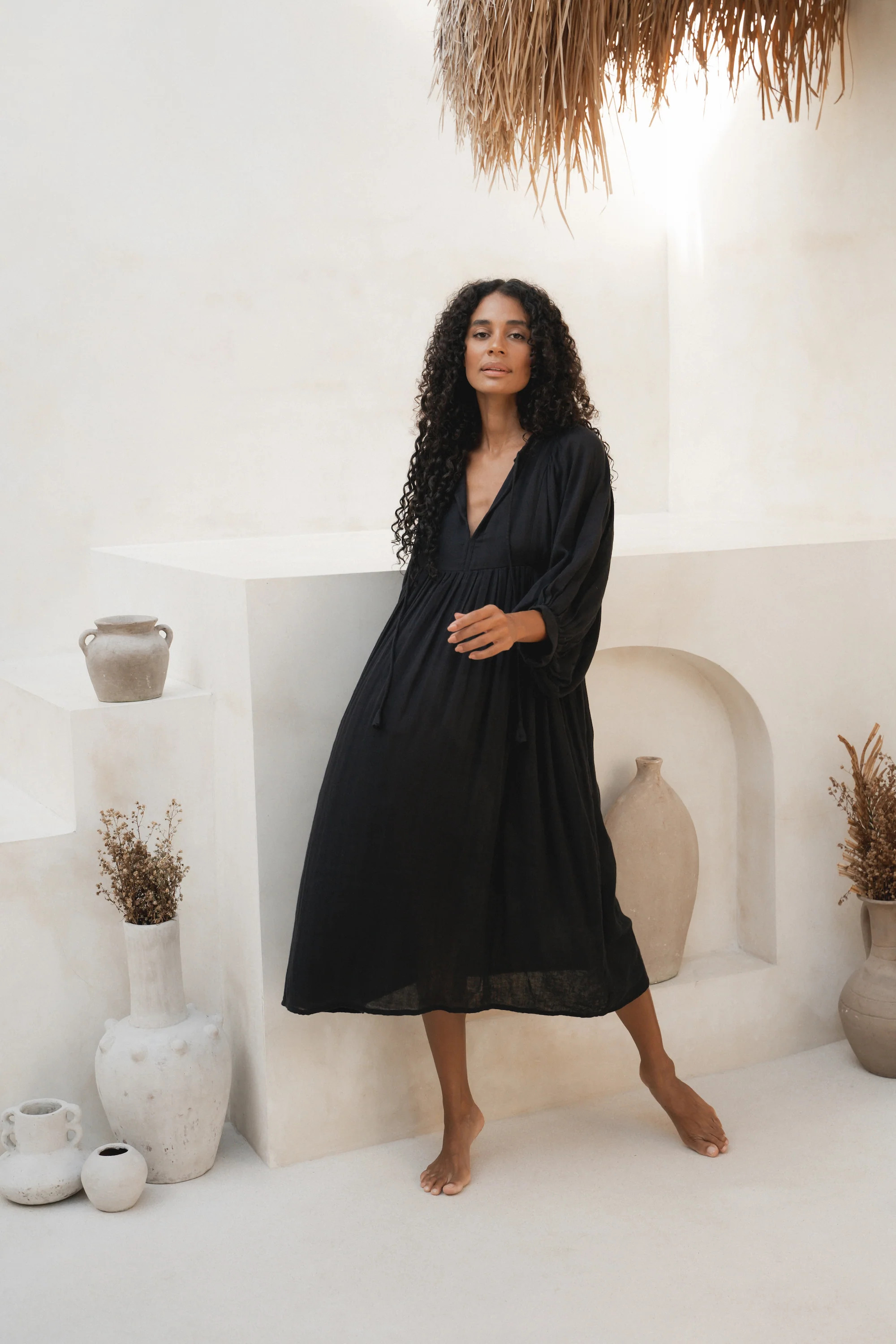 Kyra Midi Dress ~ Black Gauze | Conscisouly Crafted Cotton Dress | Daughters of India