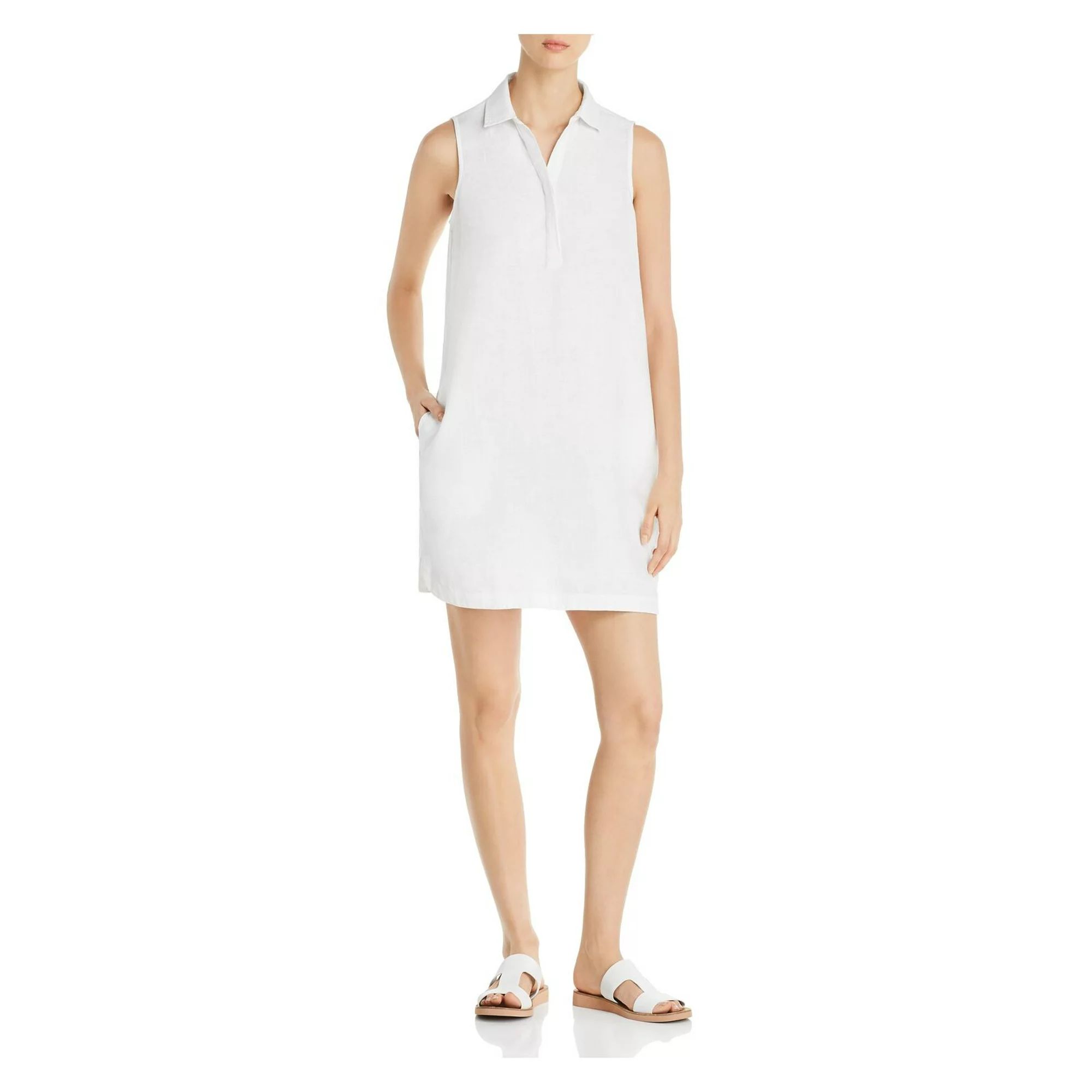 BEACHLUNCHLOUNGE COLLECTION Womens White Pocketed Collared Split Neck Sleeveless Mini Shift Dress... | Walmart (US)