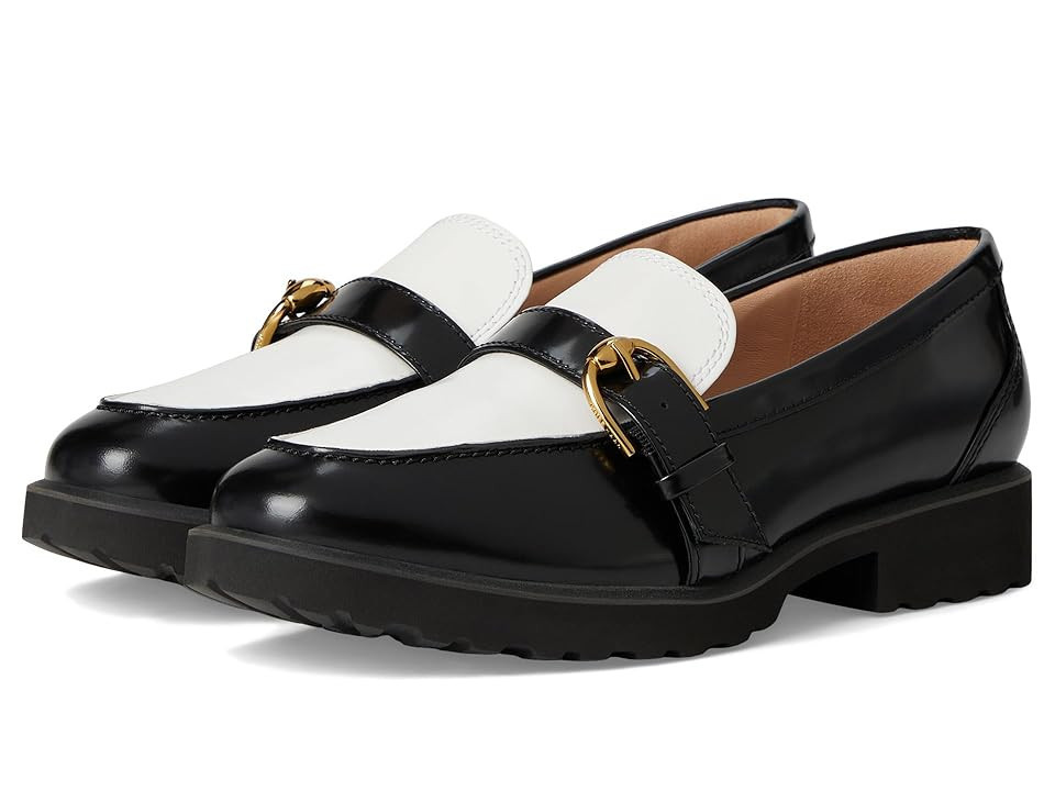 Cole Haan Giana Buckle Loafers Women's Flat Shoes Black/White Leather : 9.5 B - Medium | Zappos