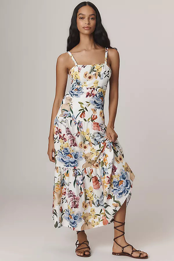 Greek Garden Linen Blend Printed Midi Dress | Anthropologie (US)