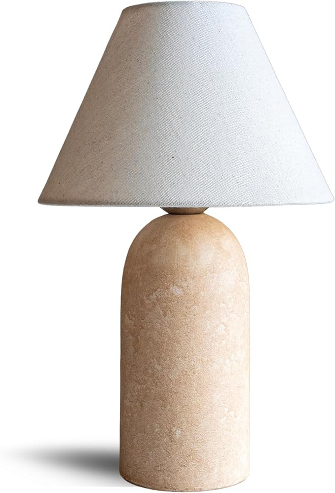 14" Small Mini Table Lamp – Handmade Ceramic Base with Off-White Fabric Shade, Dimmable Plug-in... | Amazon (US)
