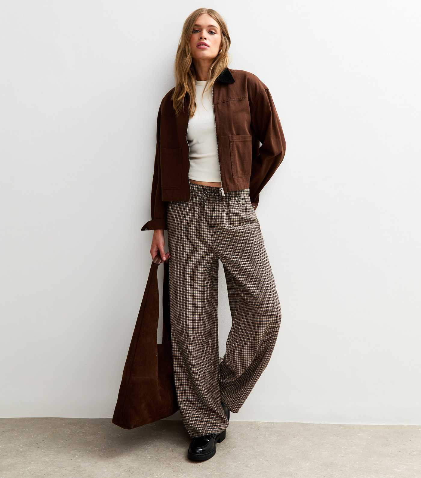 Brown Checked Wide Leg Trousers | New Look | New Look (UK)
