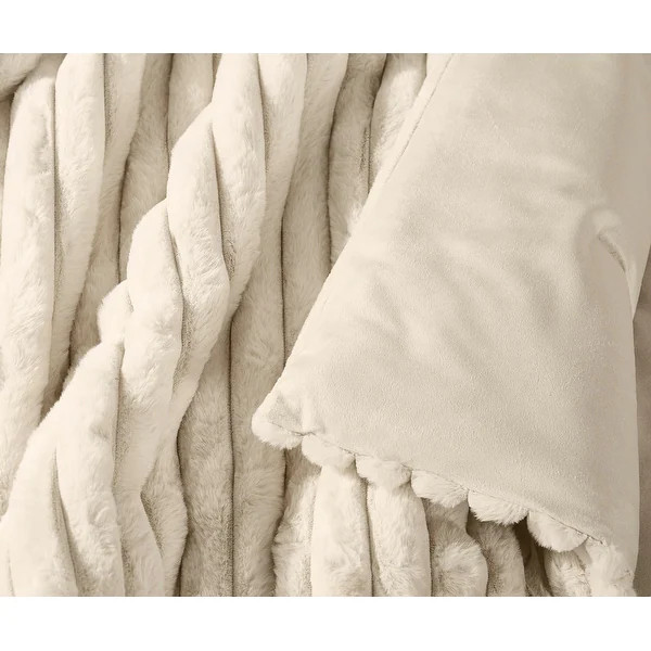 Frye Channel Faux Fur 3 Piece Comforter Set - King - Ivory | Bed Bath & Beyond