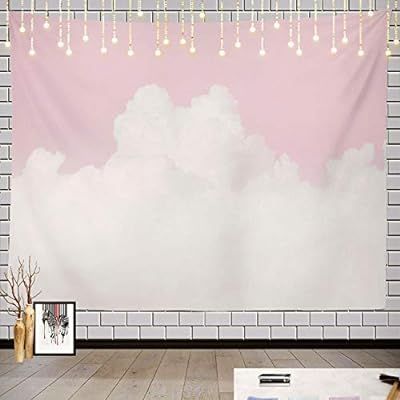 Batmerry Sky Pink Pastel Tapestry, White with Pastel Pink and Blue Love Picnic Mat Beach Towel Wa... | Amazon (US)