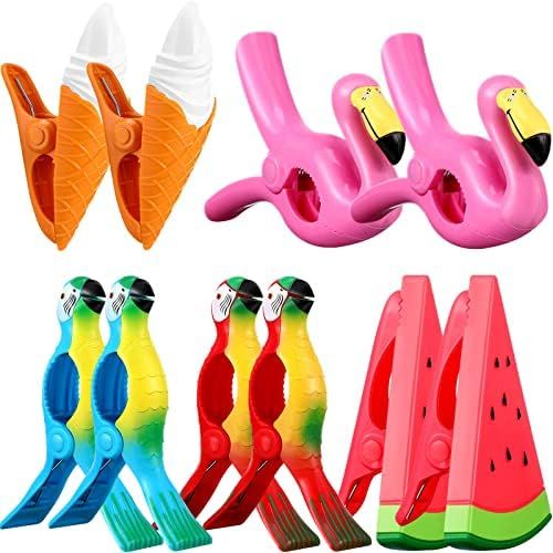 10 Pieces Beach Towel Clips Holders Portable Towel Clips for Chairs Bright Color Beach Chair Clips P | Amazon (US)