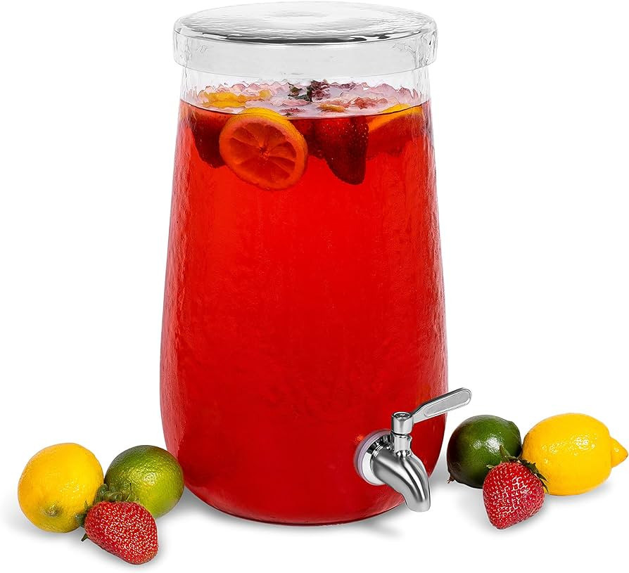 BirdRock Home 1.5 Gallon Hammered Glass Beverage Dispenser with Lid - Stainless Steel Spigot - De... | Amazon (US)