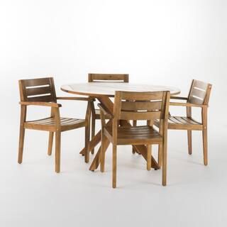 Noble House Darius 5-Piece Acacia Wood Round Outdoor Dining Set 13856 | The Home Depot