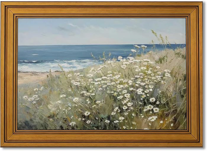Vintage Gold Framed 3D Textures Wall Art, Coastal Landscape Painting Picture Wall Decor, Wildflow... | Amazon (US)