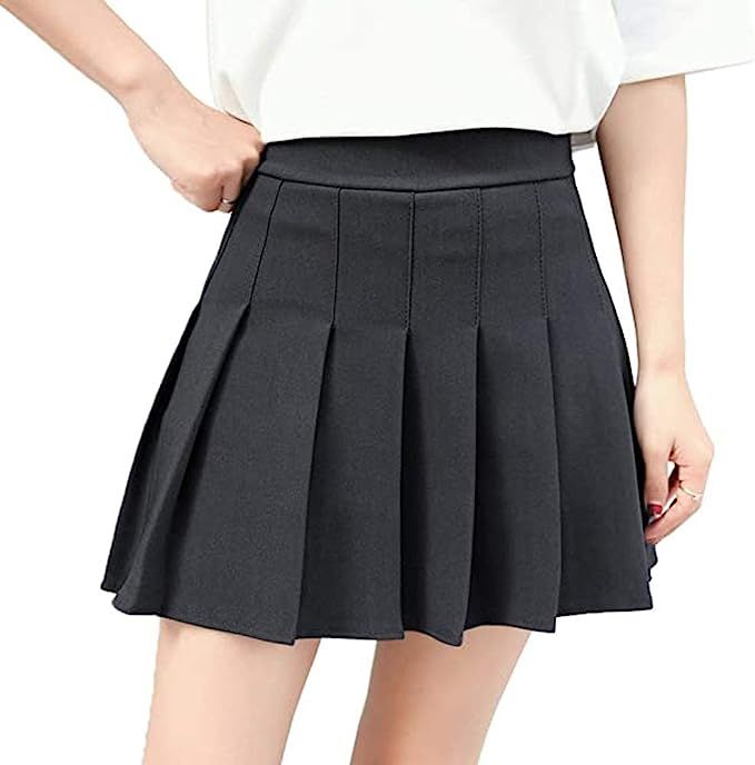 Women's Girls High Waisted Pleated Skater Tennis School Skirt Uniform Skirts with Lining Shorts | Amazon (US)