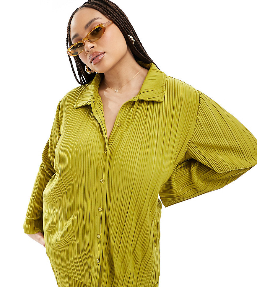 ONLY Curve exclusive plisse shirt in green - part of a set | ASOS (Global)