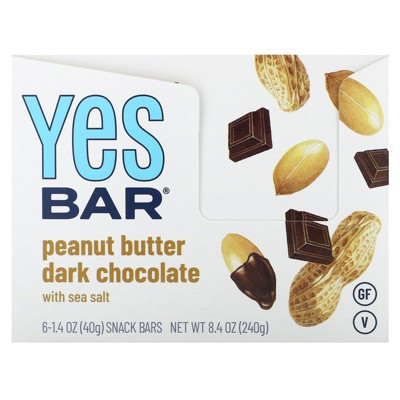 Yes Bar Snack Bar, Peanut Butter Dark Chocolate with Sea Salt, 6 Bars, 1.4 oz (40 g) Each | Target