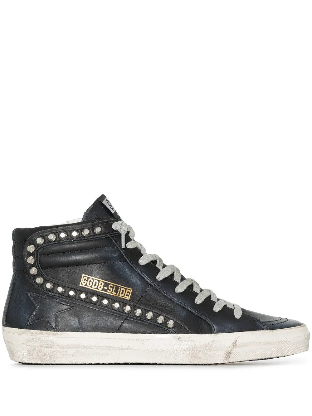 Golden Goose Slide Distressed Studded Sneakers | Black | FARFETCH | Farfetch Global
