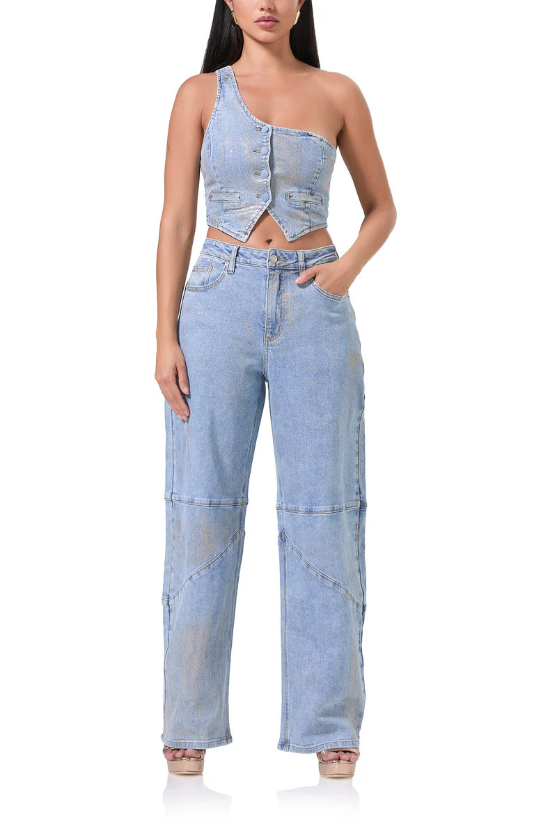 Ajax Barrel Jean - Gold Metallic | ShopAFRM