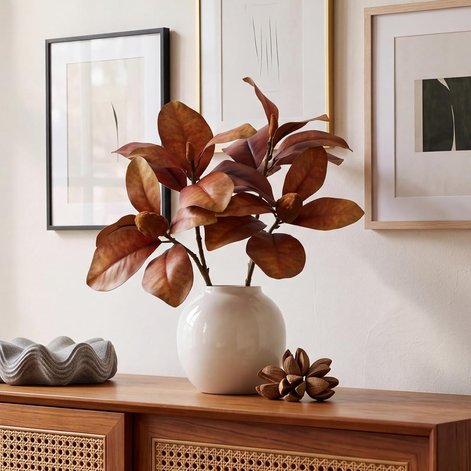 2 Pcs 35" Magnolia Stems Artificial Magnolia Leave Branch, Brown | Amazon (US)