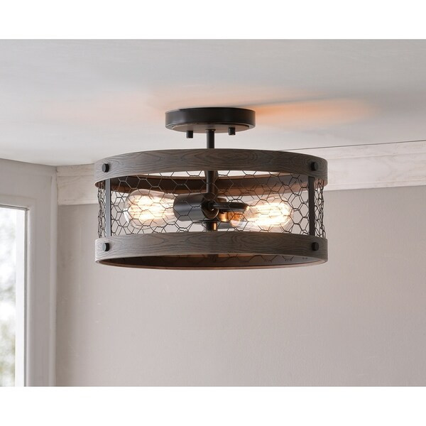 Grayson 2 Light Semi Flush Mount - Wood and Oil Rubbed Bronze | Bed Bath & Beyond