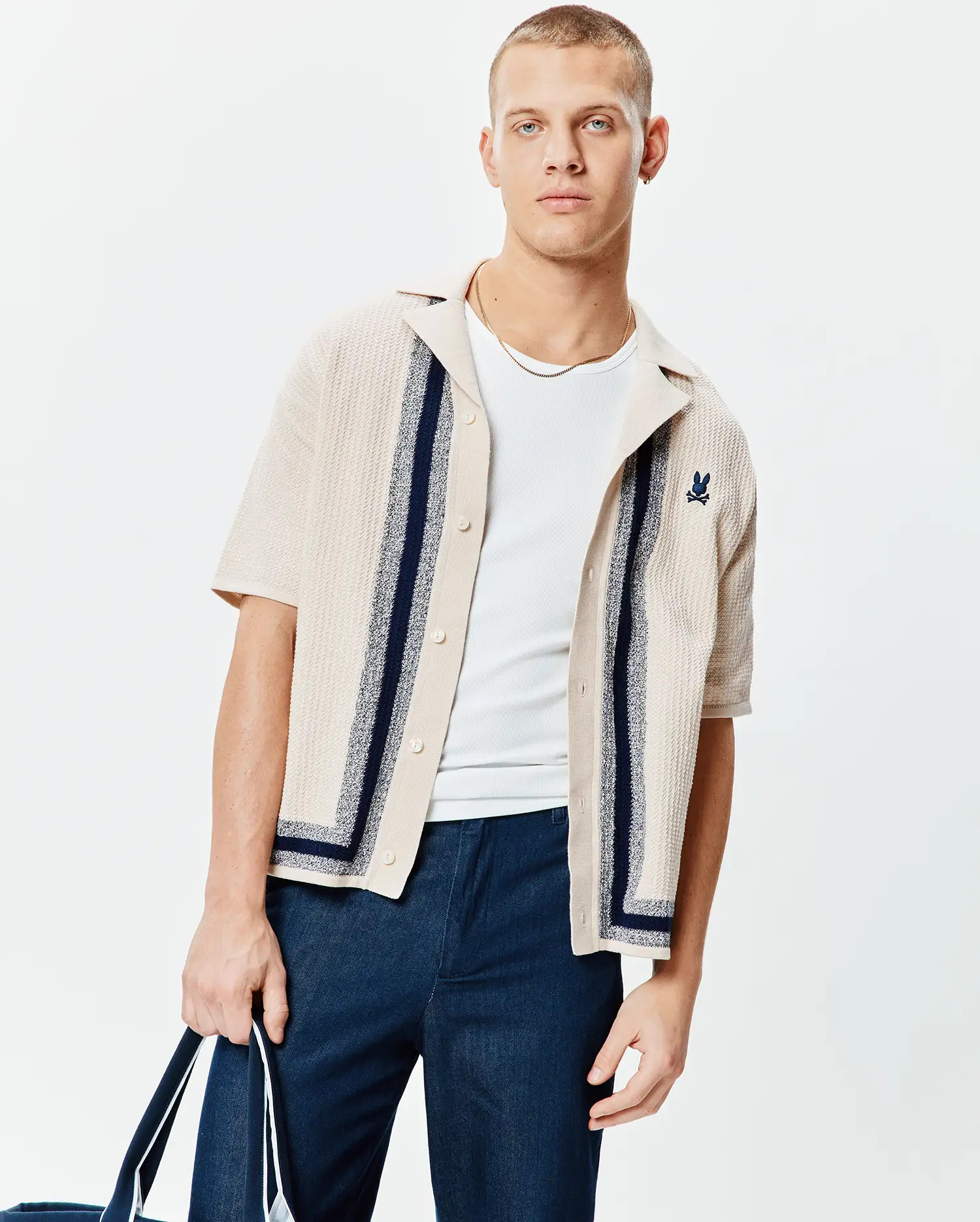 Mens Giles Border Knit Shirt Canada | Psycho Bunny | Psycho Bunny (CA)