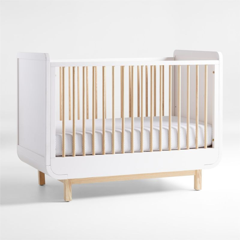 Steamer Lane Two-Tone White and Wood 3-in-1 Convertible Baby Crib + Reviews | Crate & Kids | Crate & Barrel