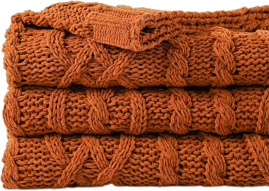 Battilo Rust Orange Throw Blanket for Couch, 51" x 67", Cable Knit Blanket | Amazon (US)
