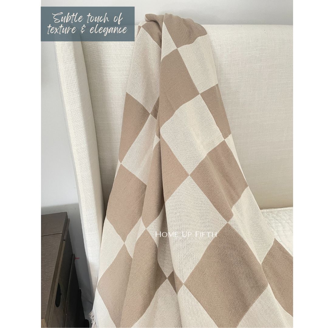 New Checkered Blanket Checkerboard Throw Blanket with Fringe - Color Neutral Tan - 50x60 | Walmart (US)