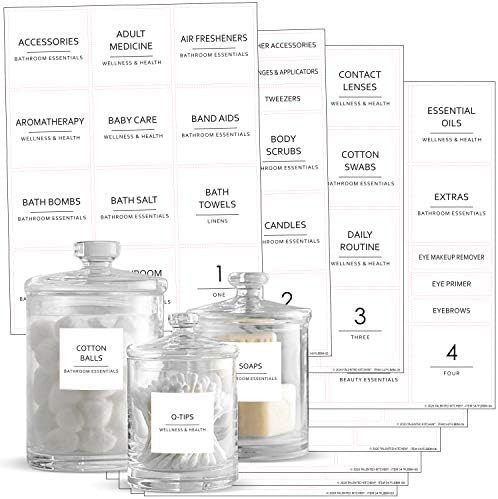Talented Kitchen 174 Minimalist Bathroom Labels Set with Makeup Labels, Black Print on White Matt... | Amazon (US)