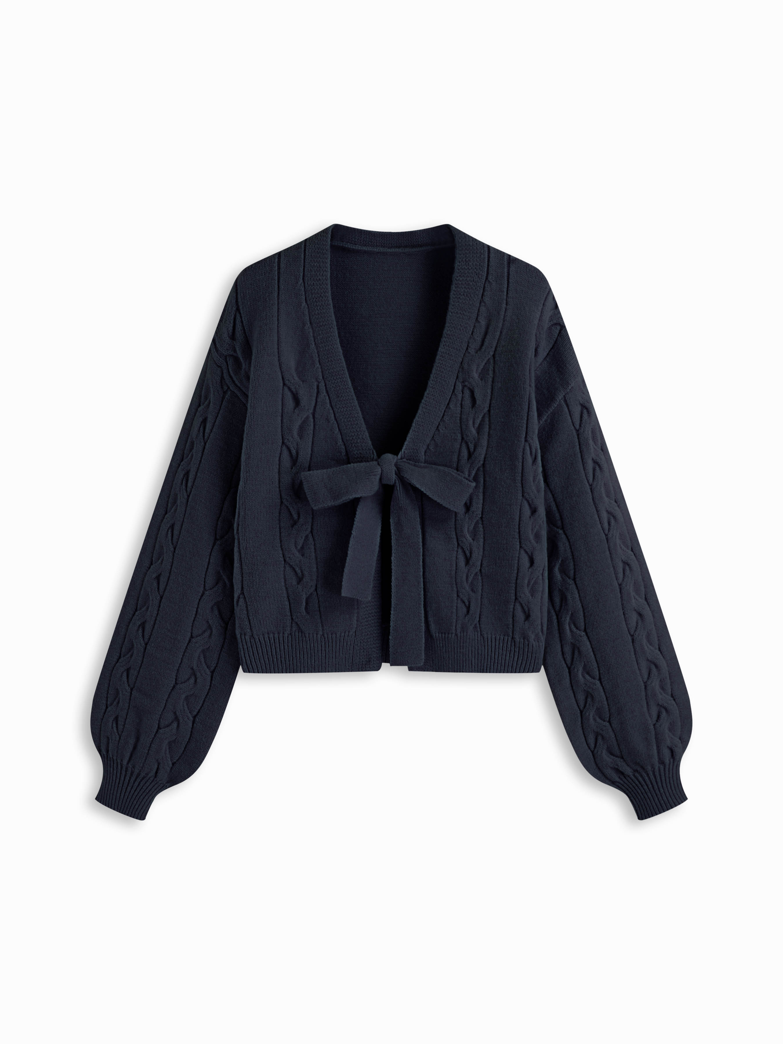 Knit Fabric Cable Knit V-neck Knotted Oversized Cardigan For Daily Casual | Cider