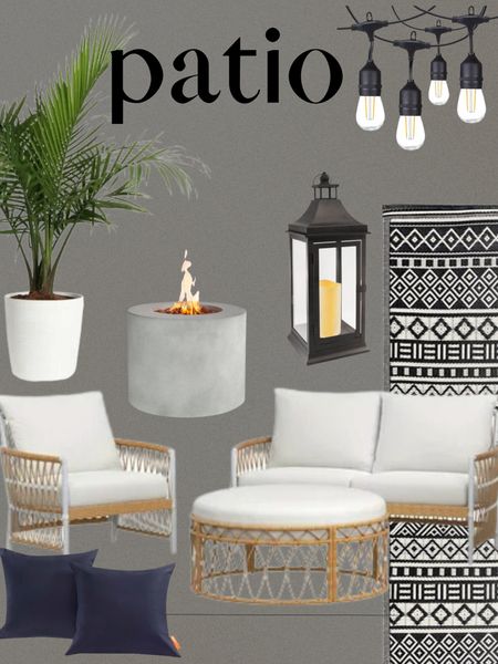 Home decor.patio furniture. Patio outdoor . Outdoor lighting. Fire pit. Patio chairs. Black lanterns. Plants. Pots. 

#LTKSeasonal #LTKparties #LTKhome