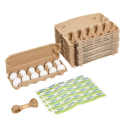 Okuna Outpost 18 Pack Paper Egg Cartons for 12 Chicken Eggs, 50 Self-Adhesive Labels, 1 Roll of Jute String, Brown | Target