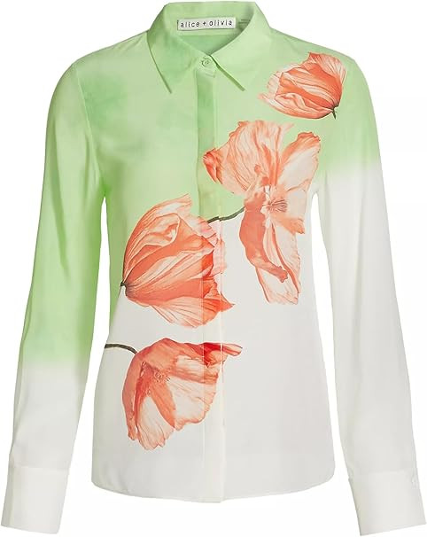 alice + olivia Women's Brady Ombre Floral Silk Button Down Shirt | Amazon (US)