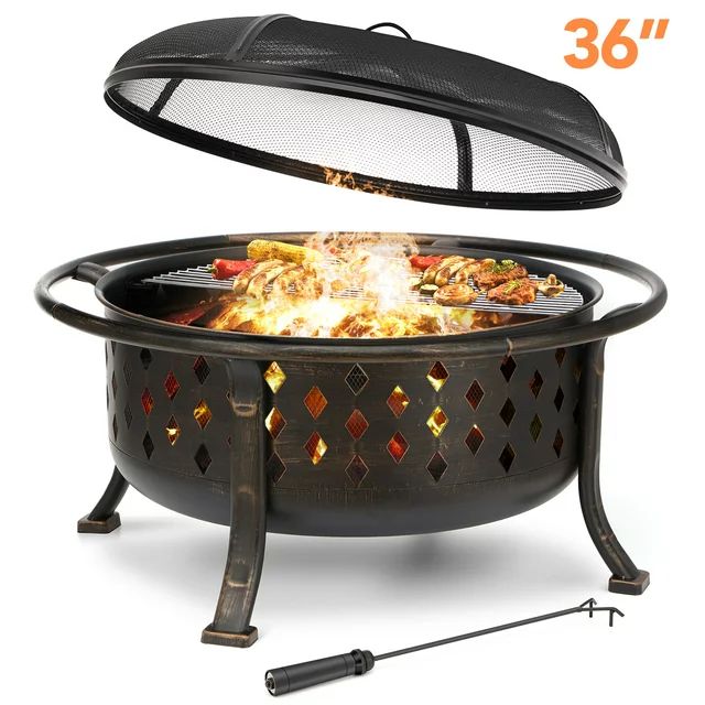 Singlyfire 36 Inch Fire Pits for Outside Wood with Cooking Grill Grate, Spark Screen, Log Grate | Walmart (US)