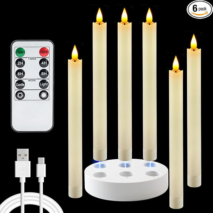 Homemory Rechargeable Flameless Taper Candles, Real Waxy LED Candlesticks Flickering, Battery Ope... | Amazon (US)