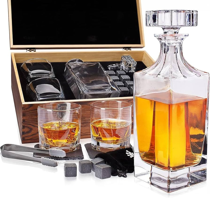 Whiskey Decanter Gift Set by Royal Reserve – Artisan Crafted Liquor Bourbon Decanter with Glass... | Amazon (US)