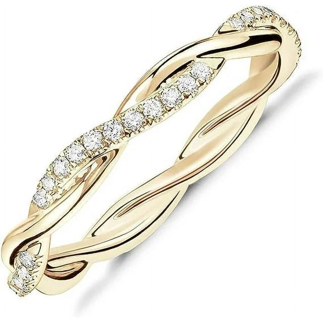 PAVOI 14K Gold Plated Cubic Zirconia Twisted Rope Eternity Band Yellow Gold for Women Size 6 | Walmart (US)
