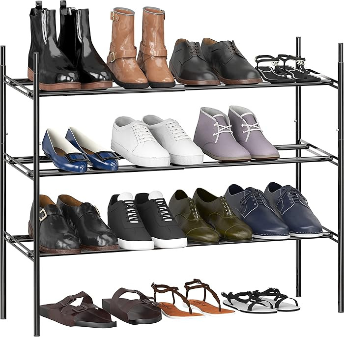 Simple Houseware 3-Tier Expandable Shoe Racks with Shelves for 12 Pairs of Shoes, Black | Amazon (US)