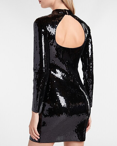 Sequin Mock Neck Mini Dress | Express