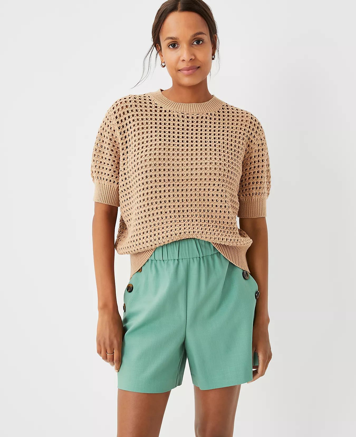 Crocheted Short Sleeve Sweater | Ann Taylor (US)