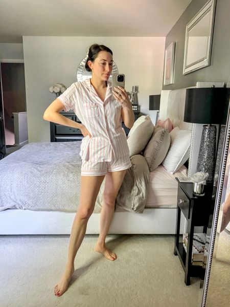 Summer pajama set 🩷🤍

Cozy 100% pima cotton pajama set in pink and white stripes. Went with size small which is TTS. Also comes in blue and white stripes. 

#LTKhome #LTKtravel #LTKfindsunder100