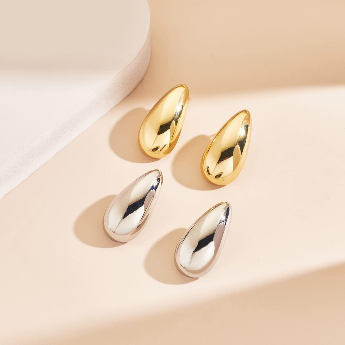 MUYAN Long Waterdrop Earrings for Women Polished Brushed Droplet Earrings,Gold & Silver | Amazon (US)