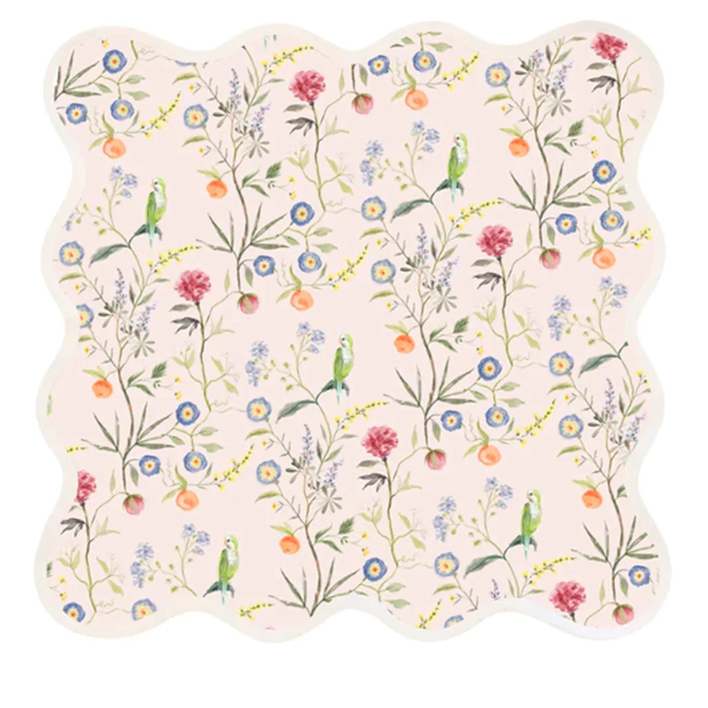 Garden of Flowers Square Scalloped Placemat, Pink | Blue Print